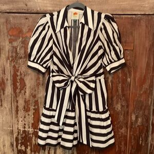 FARM Rio Black and White Striped Mini Dress